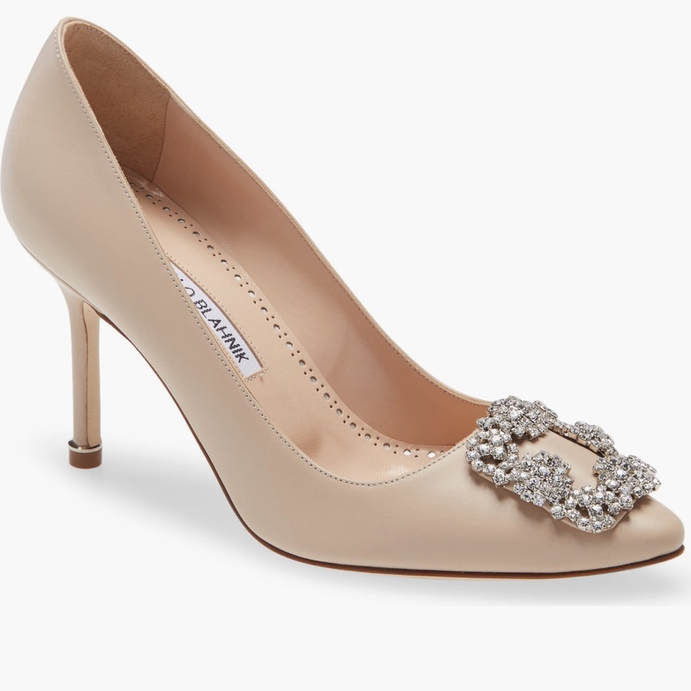 Manolo Blahnik Beige Embellished Pumps